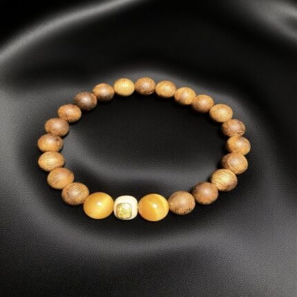 Kynam Agarwood Beads with Tiger Eye Crystal and Mammoth Ivory