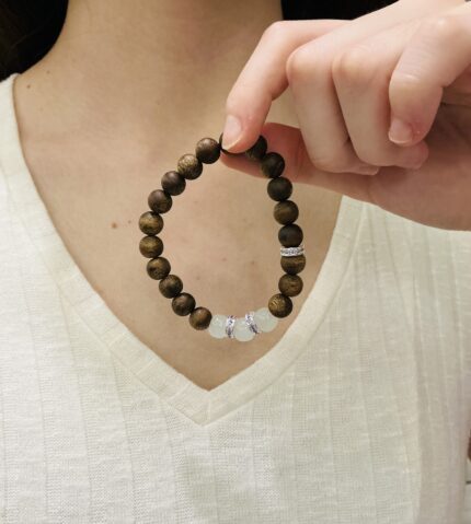 Kynam 0.8cm Beads with Moonlit Haze Agate Bracelet and Earrings Set