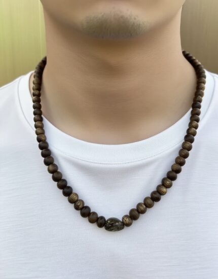 Kynam Oud Round Beads Necklace and Bracelet with Black Gold Crystal