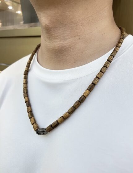 Kynam Oud Barrel Beads Necklace and Bracelet with Black Gold Crystal