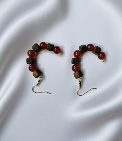 C-Shaped Earrings with Southern Red Agate Beads