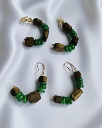 C-Shaped Earrings with Jade