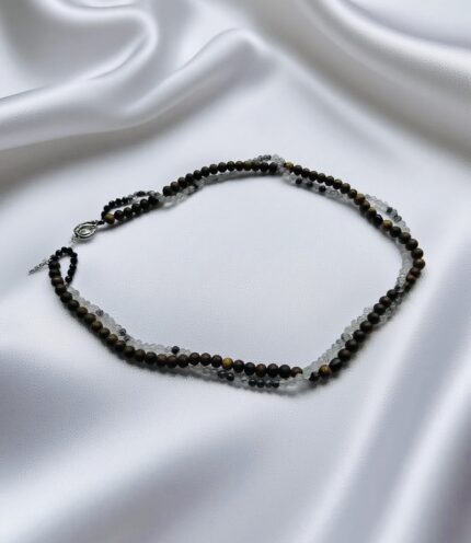 Kynam 0.5cm Oud Beads Necklace+Crystals-Ink Wash Painting