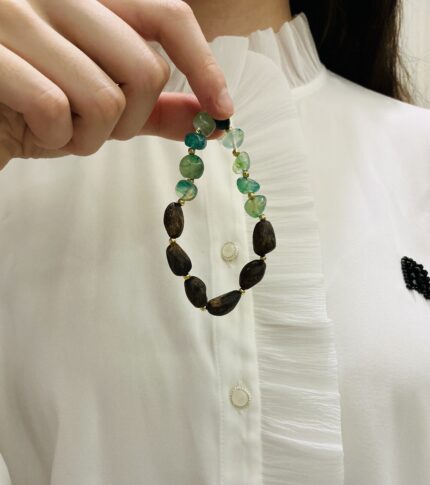 Teardrop-shaped Agarwood and Agate Beads Bracelet