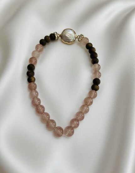 Strawberry Crystals Beads Bracelet with Agarwood Beads and Baroque Pearl