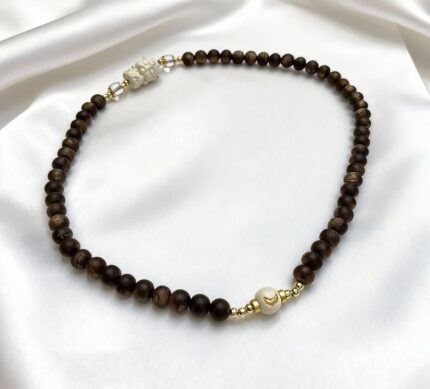 0.5cm Double-Loop Kynam Agarwood Bracelet with Mammoth Ivory Green Tara