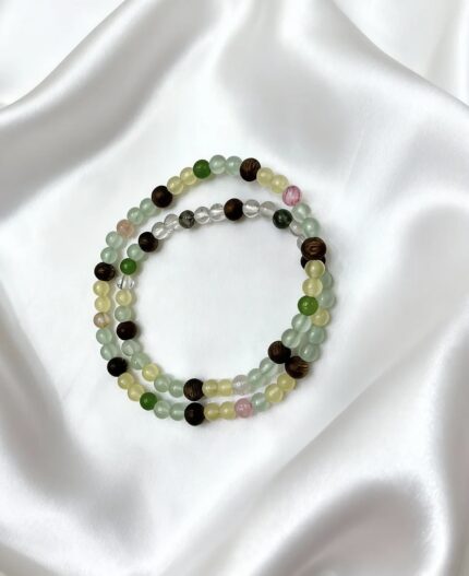 0.5cm Macaron-colored Crystal Double-loop Bracelet with Kynam Agarwood Beads