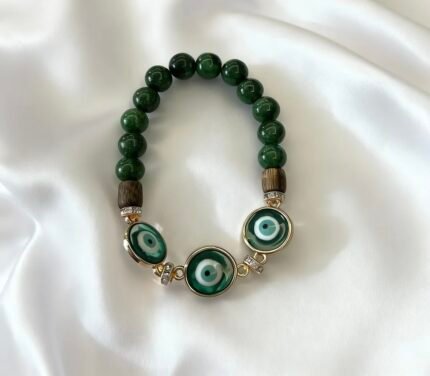 Vivid Deep Green Chalcedony Bracelet with Devil Eyes