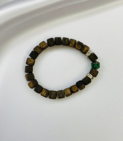 Kynam Oud Cube Beads with Royal Green Crystal