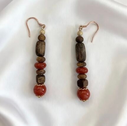 Kynam Agarwood & Red Agate Drop Earrings