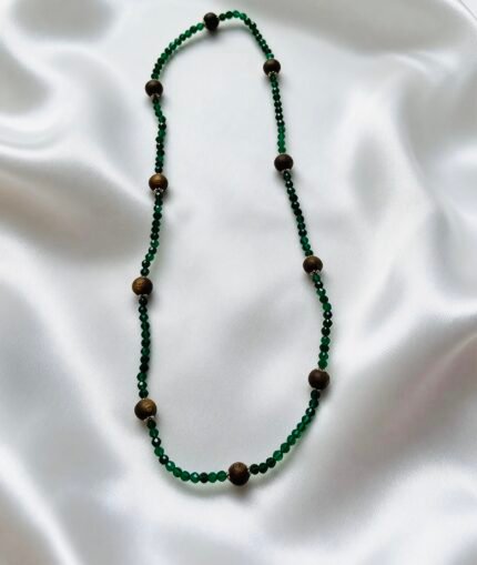 Emerald Agarwood Glow-Double Looped Green Crystal Bracelet with Round Kynam Agarwood Beads