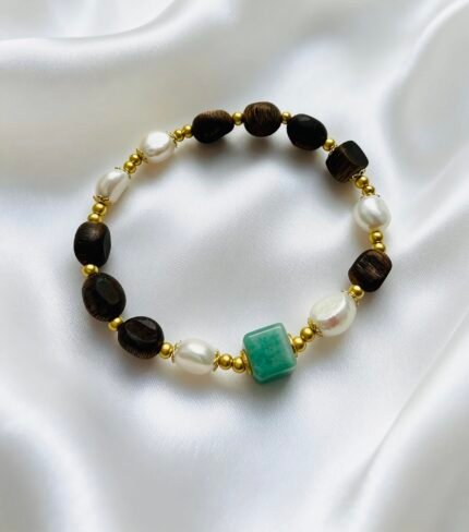 Aurelia Whisper-Pear Bracelet with Kynam Agarwood Beads Amazonite Stone