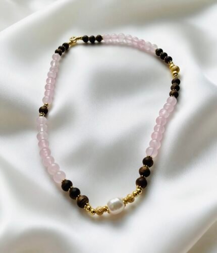 Blush Fortune -Two Loops Pink Crystals Bracelet With Kynam Agarwood