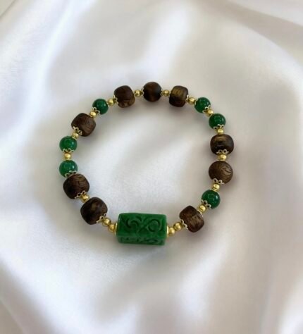 Kynam Agarwood Various Shaped Beads Bracelet with Jade