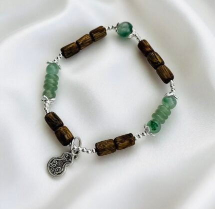African Jade Abacus & Kynam Agarwood Bamboo Bracelet with Gourd Charm
