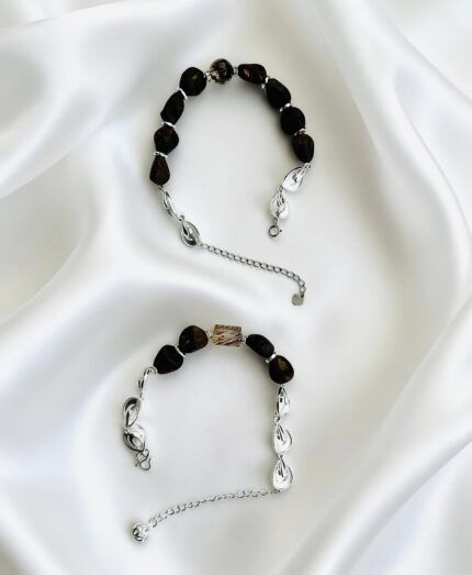 Silver Peacock Feather, Kynam Agarwood & Rutilated Quartz Bracelet
