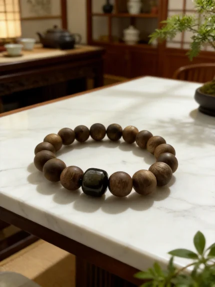 Auspicious Obsidian Kynam Agarwood Bracelet