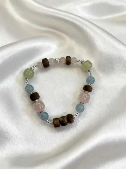 Peach Blossom Breeze Kynam Agarwood Bracelet with Macaron Crystal