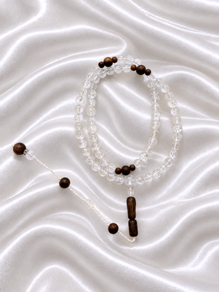 Himalayan Clear Quartz Mala with Kynam Agarwood, Cultural Handheld Misbaha Beads