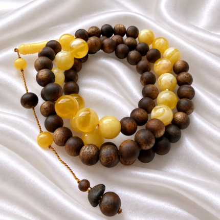 Premium Russian Amber & Kynam Agarwood , Cultural Handheld Misbaha Beads