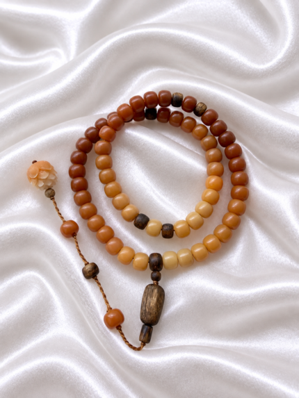 Gradient Natural Bodhi Mala with Kynam Agarwood Guru Bead, Cultural Handheld Misbaha Beads