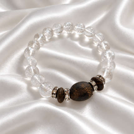 Himalayan Quartz Beaded Bracelet, Natural Kynam Agarwood Drop Focal Stone, Healing Crystal Aromatherapy Bracelet